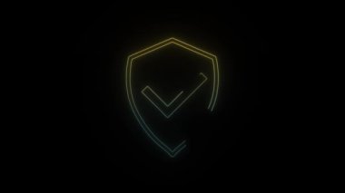 Siyah arkaplanda parlayan neon koruma ikonu. Aletini hacklemekten koru. Hareket grafikleri ve birleşikliği için 4K video animasyonu.