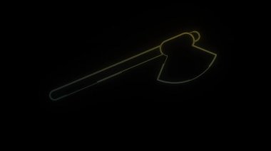 Siyah arkaplanda parlayan neon balta simgesi. Soğuk çelik. Hareket grafikleri ve birleşikliği için 4K video animasyonu.