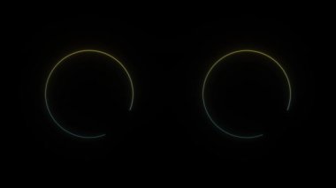 Siyah arkaplanda parlayan neon halkalar simgesi. video sunum elemanları. Hareket grafikleri ve birleşikliği için 4K video animasyonu.