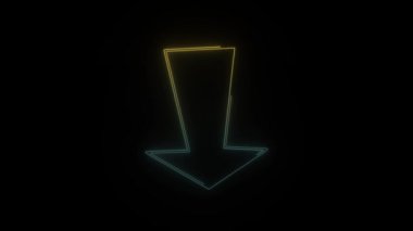 Siyah arkaplanda parlayan neon ok simgesi. İş sunumu unsuru. Hareket grafikleri ve birleşikliği için 4K video animasyonu.