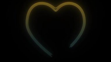 Siyah arkaplanda parlayan neon kalp ikonu. Sevgililer Günü. Hareket grafikleri ve birleşikliği için 4K video animasyonu.