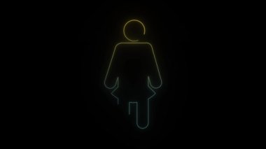 Siyah arka planda parlayan neon kız simgesi. Kadın imzası. Kadınlar tuvaleti. Hareket grafikleri ve birleşikliği için 4K video animasyonu.