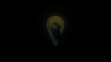 Siyah arkaplanda parlayan neon konum simgesi. Haritada işaretli konum. Hareket grafikleri ve birleşikliği için 4K video animasyonu.