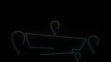 Siyah arkaplanda parlayan neon kürsü simgesi. konum belirlendi. Hareket grafikleri ve birleşikliği için 4K video animasyonu.