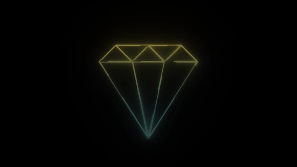 Icona Brillante Neon Con Diamanti Sfondo Nero Pietre Preziose Animazione — Video Stock