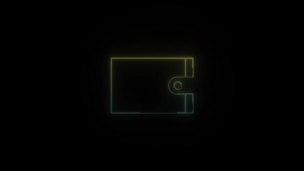 在黑色背景上显示霓虹灯钱包图标 买方的手提包 4K视频动画 用于运动图形和合成 — 图库视频影像