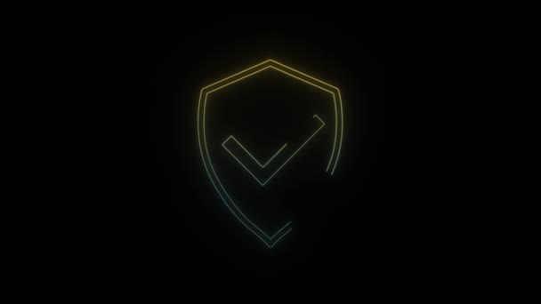Icona Luminosa Protezione Neon Sfondo Nero Proteggere Vostro Gadget Hacking — Video Stock
