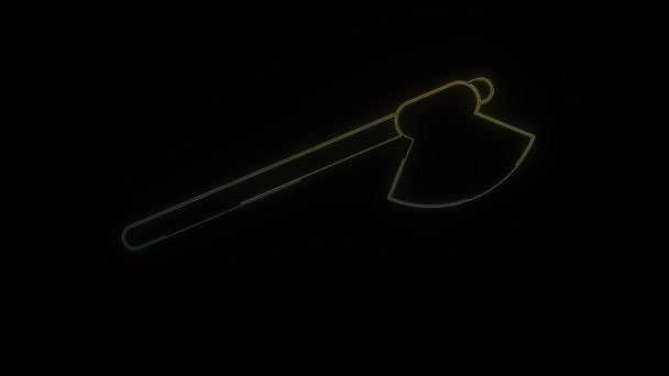 黒の背景にネオンの斧のアイコンを光る 冷間鋼 モーショングラフィックスと合成のための4Kビデオアニメーション — ストック動画
