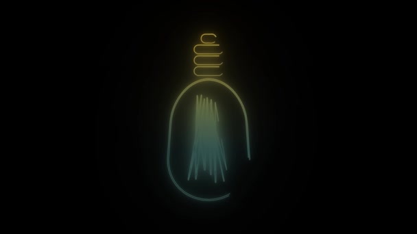 Icono Bombilla Neón Brillante Sobre Fondo Negro Iluminación Habitación Animación — Vídeo de stock
