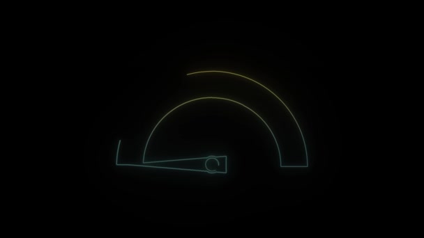 Glowing Neon Speedometer Ikon Pada Latar Belakang Hitam Pengukuran Kekuatan — Stok Video