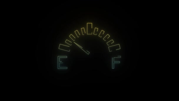 Gloeiende Neon Benzine Meter Pictogram Zwarte Achtergrond Het Vullen Van — Stockvideo