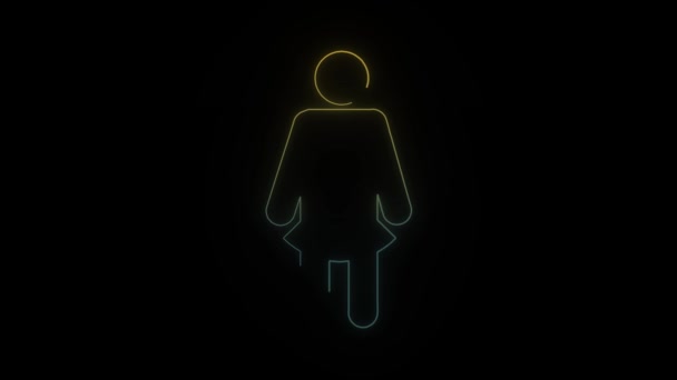 Brillante Icona Neon Ragazza Sfondo Nero Donna Firma Toilette Delle — Video Stock