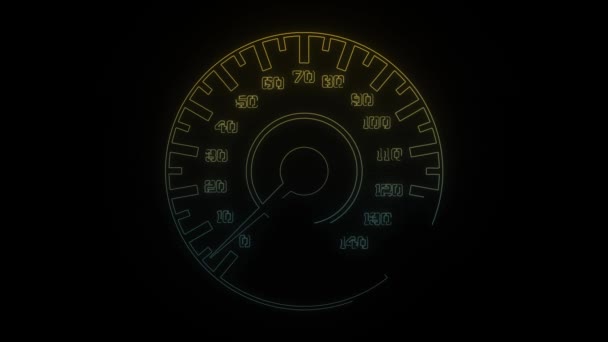黑色背景上发光的霓虹灯速度计图标 测量跑车的速度 4K视频动画 用于运动图形和合成 — 图库视频影像