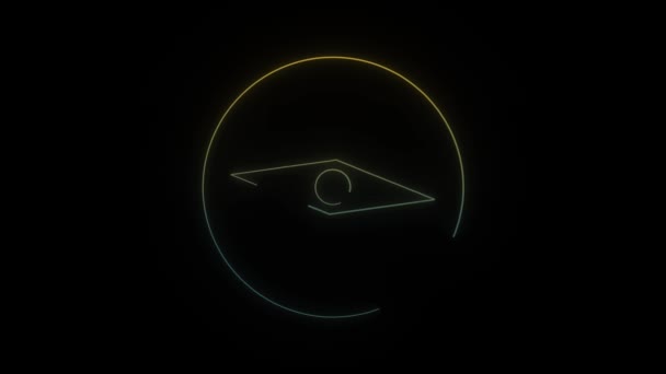 Świecąca Neonowa Ikona Kompasu Czarnym Tle Znaleźć Sposób Wędrówkę Animacja — Wideo stockowe