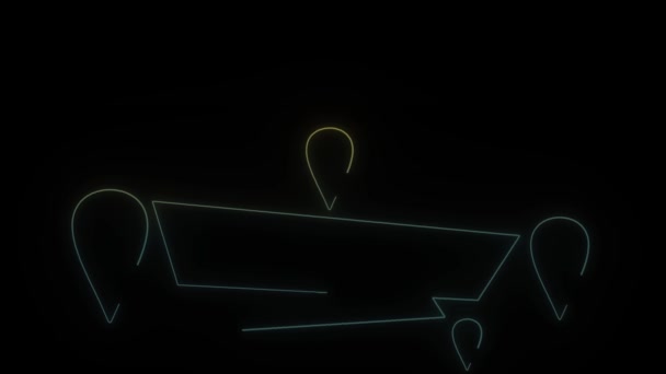 Świecąca Neonowa Ikona Stojaka Czarnym Tle Położenie Drodze Animacja Wideo — Wideo stockowe