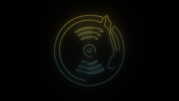 黒の背景にネオン音楽プレーヤーのアイコンを光る 音楽を聴いてる モーショングラフィックスと合成のための4Kビデオアニメーション — ストック動画