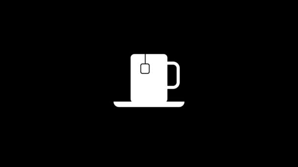 黑色背景上的白色茶杯图标 杯子里的热茶 您的项目的动态风格镜头 4K视频动画 用于运动图形和合成 — 图库视频影像