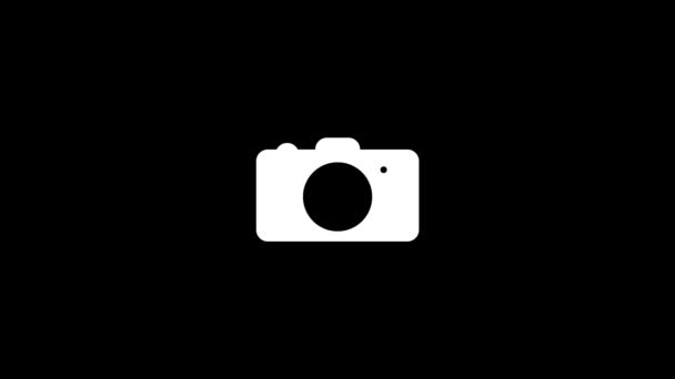 Белый Значок Камеры Черном Фоне Профессиональное Оборудование Динамический Стиль Съемки — стоковое видео