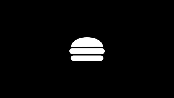 Icona Bianca Hamburger Sfondo Nero Fast Food Filmati Stile Dinamico — Video Stock