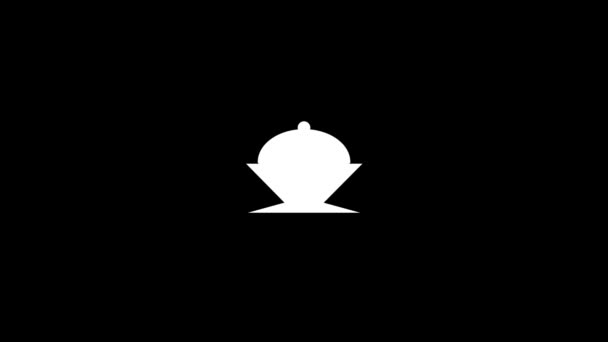 黑色背景上的白色盘子图标 在餐馆里提供食物 您的项目的动态风格镜头 4K视频动画 用于运动图形和合成 — 图库视频影像