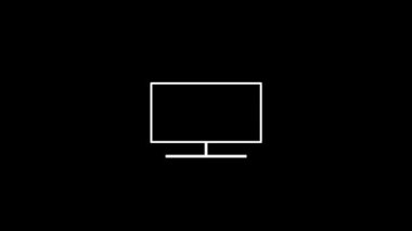 Siyah arka planda beyaz televizyon ikonu. Arkadaşlarla video içeriğini görüntüle. Projeniz için dinamik tarzda görüntüler. Hareket grafikleri ve birleşikliği için 4K video animasyonu