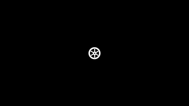 黑色背景上的白色轮子图标 汽车车轮 您的项目的动态风格镜头 4K视频动画 用于运动图形和合成 — 图库视频影像