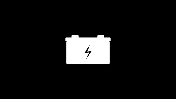 黑色背景上的白色汽车电池图标 电动汽车电池 您的项目的动态风格镜头 4K视频动画 用于运动图形和合成 — 图库视频影像