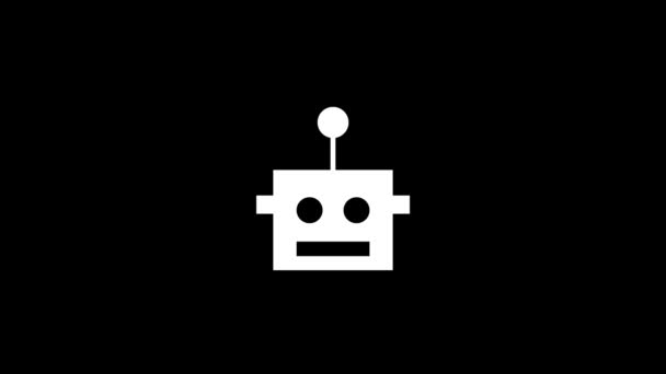 Biała Ikona Robota Czarnym Tle Głowa Pracująca Anteną Dynamiczny Materiał — Wideo stockowe
