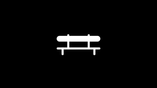 黑色背景上的白色长椅图标 在公园休息 您的项目的动态风格镜头 4K视频动画 用于运动图形和合成 — 图库视频影像