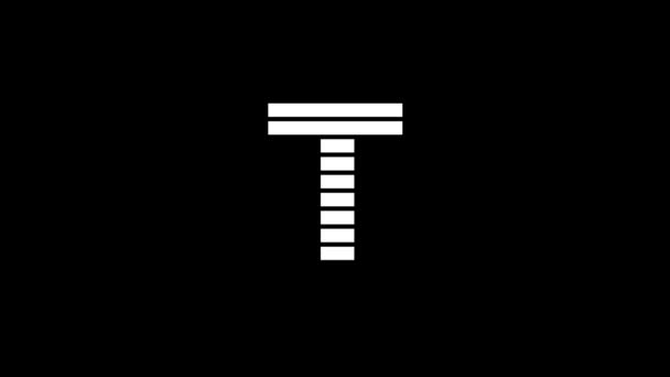 黑色背景上的白色T图标 美国字母表英语写作语言 您的项目的动态风格镜头 4K视频动画 用于运动图形和合成 — 图库视频影像