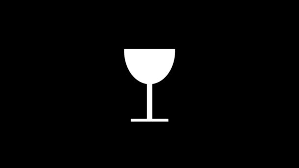 Weißes Glassymbol Auf Schwarzem Hintergrund Ein Glas Wein Zum Trinken — Stockvideo