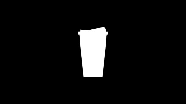 黑色背景上的白色咖啡图标 和你一起喝咖啡您的项目的动态风格镜头 4K视频动画 用于运动图形和合成 — 图库视频影像