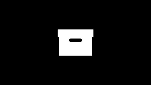 Λευκό Εικονίδιο Του Κουτιού Μαύρο Φόντο Αποθήκευση Των Πραγμάτων Δυναμικό — Αρχείο Βίντεο