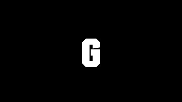 黒の背景にGの白いアイコン アメリカのアルファベット 英語で書かれています プロジェクトのダイナミックスタイル映像 モーショングラフィックスと合成のための4Kビデオアニメーション — ストック動画