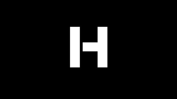 黒の背景にHの白いアイコン アメリカのアルファベット 英語で書かれています プロジェクトのダイナミックスタイル映像 モーショングラフィックスと合成のための4Kビデオアニメーション — ストック動画