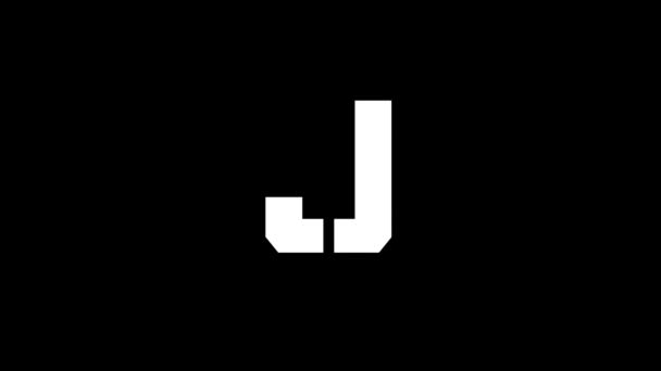 黑色背景上J的白色图标 美国字母表英语写作语言 您的项目的动态风格镜头 4K视频动画 用于运动图形和合成 — 图库视频影像