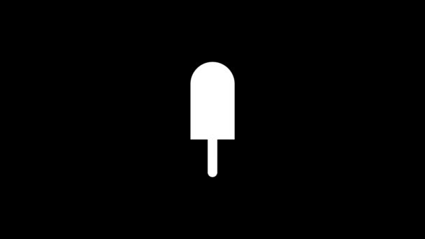 黒の背景にアイスクリームの白いアイコン 棒の上のお菓子 プロジェクトのダイナミックスタイル映像 モーショングラフィックスと合成のための4Kビデオアニメーション — ストック動画