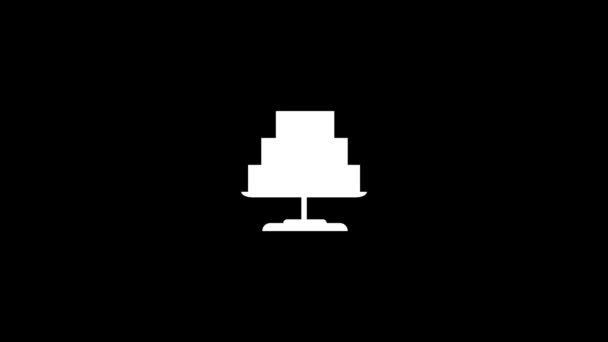 黑色背景上孤立的派图标 婚礼上新婚夫妇的蛋糕 您的项目的动态风格镜头 4K视频动画 用于运动图形和合成 — 图库视频影像