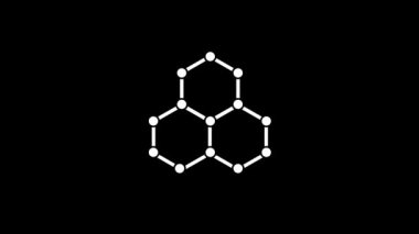 Siyah bir zemin üzerinde moleküllerin izole edilmiş ikonu. Bilimsel keşifler. Projeniz için dinamik tarzda görüntüler. Hareket grafikleri ve birleşikliği için 4K video animasyonu