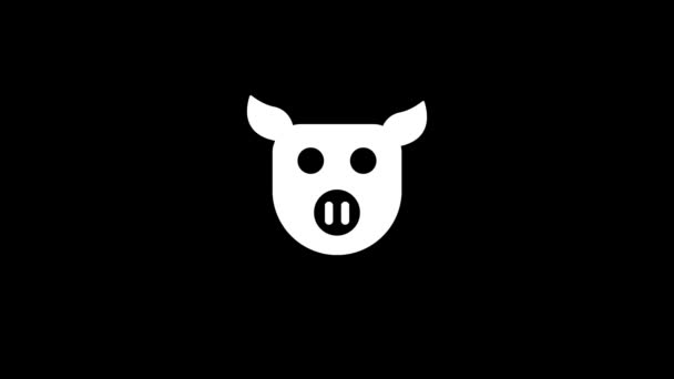 Isolated Icon Pig Black Background Head Swedish Animal Dynamic Style — Vídeo de stock