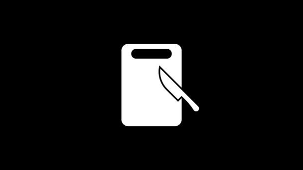 黒い背景にナイフとボードの隔離されたアイコン 家族の夕食だ プロジェクトのダイナミックスタイル映像 モーショングラフィックスと合成のための4Kビデオアニメーション — ストック動画