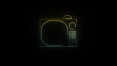Glowing neon old tv icon on black background. watching old video shows. 4K video animation for motion graphics and compositing.