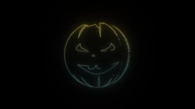 Glowing neon pumpkin icon on black background. celebration of the day of all the dead. 4K video animation for motion graphics and compositing.