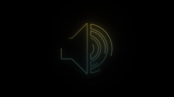 Glowing Neon Loudspeaker Icon Black Background Sound Video Animation Motion — Video
