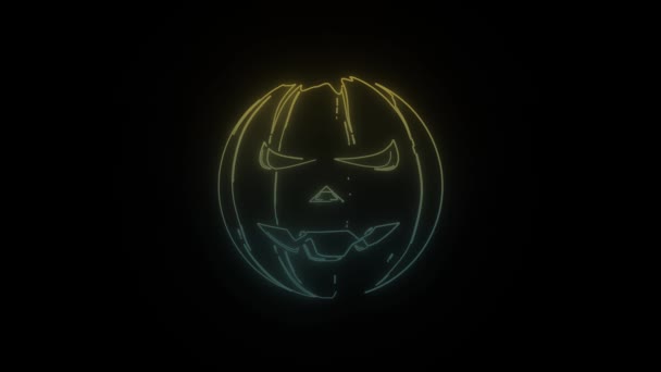 Glowing Neon Pumpkin Icon Black Background Decor Halloween Video Animation — Vídeo de stock