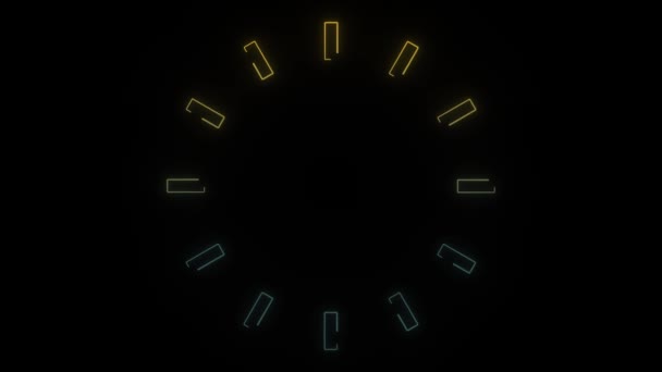 Glowing Neon Watch Icon Black Background Time Day Video Animation — Vídeos de Stock