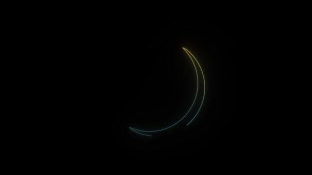 Glowing Neon Moon Icon Black Background Night Sky Lighting Video — Video Stock
