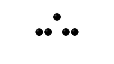Siyah küreler beyaz zemin üzerinde canlanır, zıplar ve temiz minimalist tarzda farklı simetrik şekillere dönüşür..