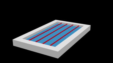 Siyah arka planda mavi su ve kırmızı şeritli dikdörtgen yüzme havuzunun Isometric çizimi.