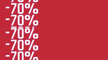 Büyük beyaz -% 70 oranında indirimli metnin canlandırılmış şablonu koyu kırmızı arka planda dikey olarak tekrarlanıyor. Büyük satışlar ve özel teklifler için mükemmel..
